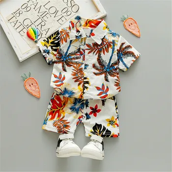 0-5A Copii Baby Boy Haine Boho Vara imprimeu Floral Seturi de 2 buc Maneca Scurta Tricou+pantaloni Scurți Copil Băiat Plaja Poarte Haine 12Styles