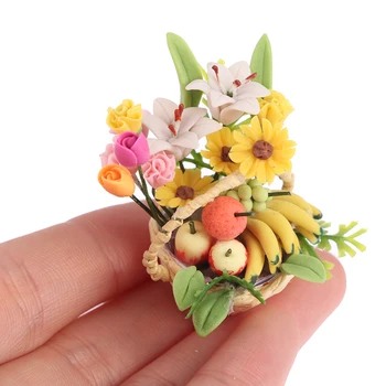 1:12 casă de Păpuși în miniatură accesorii Cosulet Mini Coș cu Fructe, Flori Ghiveci Decor Jucărie grădină ghivece și plantat 19 Stiluri