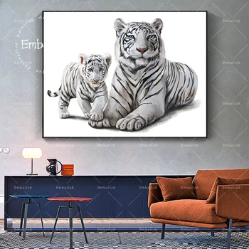 1 Buc Acuarelă Două Tigru Alb Animale Sălbatice Decor Acasă Imaginile Pentru Camera de zi Dormitor Postere HD Print Pe Panza Pictura