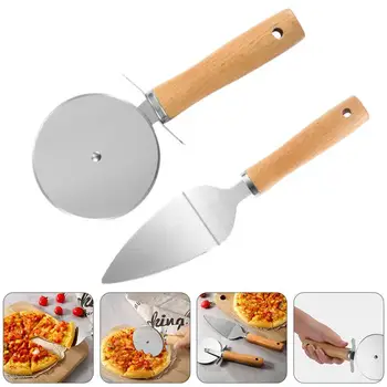 1 Set 2 buc Pizza Spade Spatula Lopată din Oțel Inoxidabil Pizza Cutter Slicer (Asortate Color)