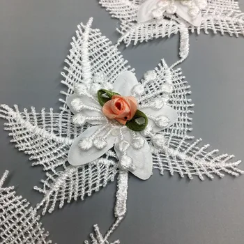 1 yard Alb 3D Rose Flori de Arțar Frunze Brodate Dantelă Tăiați Panglica franceză Aplicatiile Material de Nunta Cusut de Ambarcațiuni Pentru Costum Pălărie