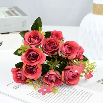 10 Capete de Trandafir Buchet de Flori de Mătase de Plastic de Flori Artificiale Buchete De Nunta de Decorare DIY Cununa de Partid Masa Decor Floral