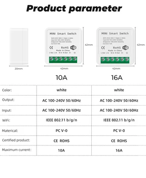16A MINI Wifi Smart Switch Timer Inteligent de Automatizare Acasă Compatibil cu Tuya Alexa Google de Domiciliu Wireless, Switch-uri