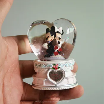 1BUC 6 CM Disney cutie Mickey Minnie cuplu de vest nunta glob de cristal ornament model prietena cadou de nuntă cadou