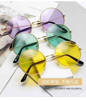 1BUC Retro Vintage ochelari de Soare Rotund din Metal ochelari de Soare Barbati de Moda pentru Femei Ochelari de Șofer de Ochelari de Designer de Brand