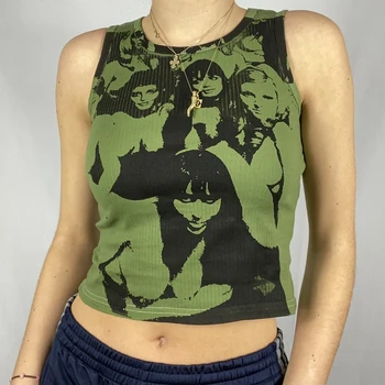 2000 Retro Graphic Print Tank Top E-fată de Vară fără Mâneci Slim Fit Femei Transpirații Tee Vesta Y2K Estetice Harajuku Streetwear