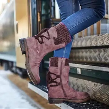 2020 Femei De Iarnă De La Jumătatea Vițel Cizme Turma Pantofi De Iarna De Moda Doamnelor Cizme De Zapada Pantofi Coapsei Mare De Piele De Căprioară Cald Botas Femeie