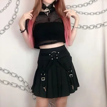 2021 Epocă Nouă Fată Punk Gotice Fusta Plisata Femei Sexy Mini Streetwear Halloween Goth-O Linie Casual, Fuste Cu Talie Înaltă Vara