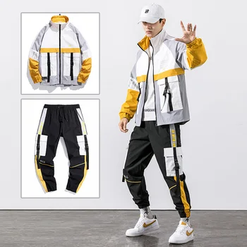 2021 Hip Hop haine de Lucru sacou Mens Trening Jacheta+Pantaloni 2PC Seturi de baseball vrac Fermoar Panglici Haina si Pantaloni Lungi Haine pentru Barbati