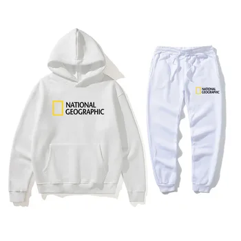 2021 Noi Bărbați National Geographic Culoare Tipărite Font Sportswear Jumper Lână Hanorac + Pantaloni de Jogging Barbati Jumper Tricou
