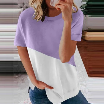 2021 Noi Femeile e Împletit cu mânecă Scurtă Gât Rotund Casual T-shirt, Blaturi