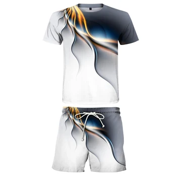 2021 Nou 3D Print Digital Culoare de Potrivire Oameni Set de Vara Subtiri T-Shirt Și pantaloni Scurți Două Bucata Costum Sport Casual