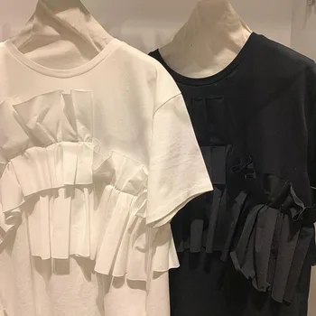 2021 Vara T-Shirt Stil Japonez-Coreean De Modă De Culoare Solidă Vrac Gât Rotund Casual, Simplu Alb-Negru De Sex Feminin Topuri Tricou
