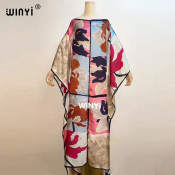 2021 WINYI vară Etaj Lungime Rochie de Mătase Femei Tricot Elastic Boem Print Elegant Frunze Peste Dimensiunea Vrac Nou Toamna de Moda