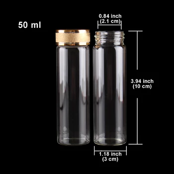 24 de piese 50ml 30*100mm Sticle cu Aur Mat Capace de Sticlă Transparentă Spice Sticle Borcane Condimente