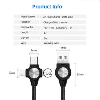 3 in 1 Portable Tip C 8pini Cablu Micro USB Potrivit Pentru iPhone Android de Tip c de Repede Cabluri de Încărcare Pentru iPhone Samsung Nokia 11