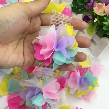 3 Metri de Sifon Satinat de Culoare Amestecat 6cm Flori Tridimensionale Handmade, DIY Accesorii de Îmbrăcăminte