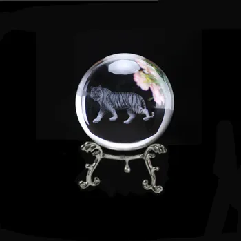 3D Laser Gravat Zodia Tigru glob de Cristal Clar K9 Arta Feng Shui Colectie de Figurine de Animale Minge de Sticlă Decor Acasă Accesoriu