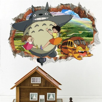 3d Rupt Gaura Totoro Autocolante de Perete Pentru Camera Copii Decor de Animale Desene animate de Artă Murală Diy Acasă Decalcomanii Pvc Film Postere de Perete