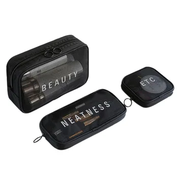 3PCS Set de Moda Portabil cu fermoar ochiurilor de plasă sac de cosmetice de Călătorie alcătuiesc articole de Toaletă Depozitare Husă Cadou