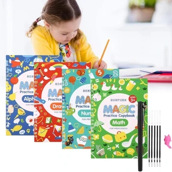 4 Cărți/Set Magie pentru Copii 3D engleza Caiet Reutilizabile Caligrafie cărți Numărul de Litere Magie Practică Caiet Pentru Copii