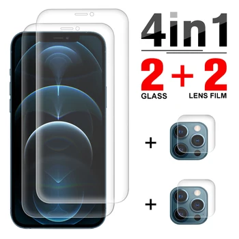 4-ÎN-1 2 buc Fata + 2 buc Lentile de Sticlă Călită Pentru Apple iPhone 12 11 X XR XS Mini Pro Max Ecran Protector de Siguranță Folie de Protecție