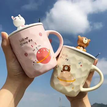 400ML Creative Desene animate Cana Ceramica Drăguț Cu Lingura de Animale 3D Cupa Capac Office Home Cafea Ceai Lapte se Ocupe de Cupa Noutate Cadou