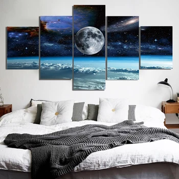 5 Bucăți de HD Imprimarea Art Space Luna Univers Stele Pictura Modular de Perete Decor Acasă Poster Camera de zi, Fără Cadru