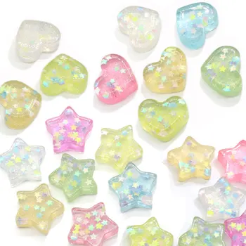 50/100buc Bling Sclipici de Stele Inima Flatback Rășină Cabochons Confetti Pentru Ornamente DIY Meșteșug Consumabile