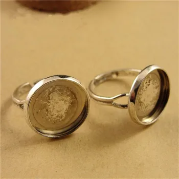 50pcs/lot Antic Inel de Argint de Bază 14mm Dimensiune Interioară Inel de Setări pentru a Face Bijuterii DIY