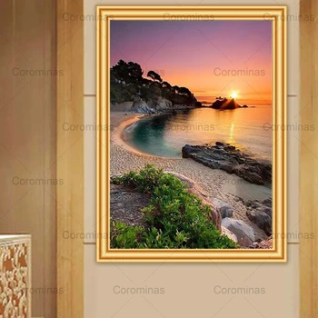 5D Diy Diamant Pictura Peisaj Apus de soare la Marea Kit Complet de Foraj Pătrat Broderie Arta Mozaic Imagine de Pietre Decor Acasă Cadou