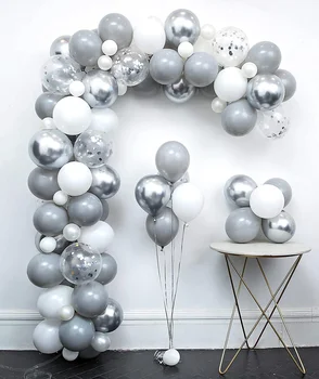 62pcs Gri Pastel Alb Balon Ghirlanda Kit Metalic de Argint Folie de Aluminiu Baloane Nunta Petrecere Copil de Dus Decor
