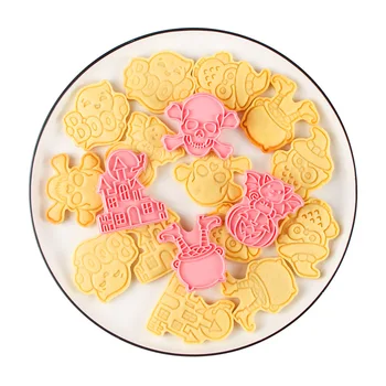 6Pcs/set Halloween Fericit Tăietori Cookie Plastic de Desene animate 3D Apăsați Biscuit Mucegai Cookie Timbru Tort de produse de Patiserie de Copt Halloween Instrumente