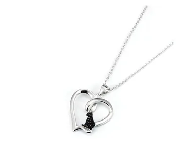 925 sterling silver accesorii pandantiv inima cat de cristal colier pentru femei