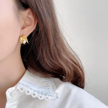 925 Sterling Silver-coreean Floare Stud Perla Cercei Cadouri Pentru Femei Cercei de Aur Geometrice Minimaliste de Designer De Bijuterii