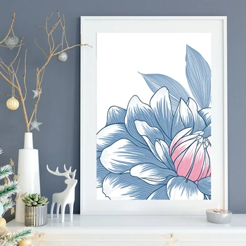 Abstract, Albastru, Linie Florale Botanică Panza Pictura Flori de Postere și de Imprimare Moderne de Arta de Perete Tablou pentru Dormitor Decor Interior