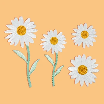 Alb fin de Floarea Daisy Flori Brodate de Fier Pe Patch-uri pentru Haine Rochie Geaca de Blugi Autocolante DIY Parches