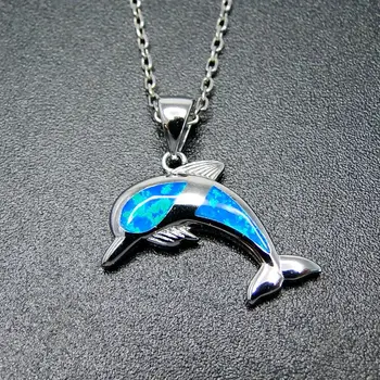 Albastru Australian Opal Pandantiv Colier Delfin din Argint 925 Pentru Cadou