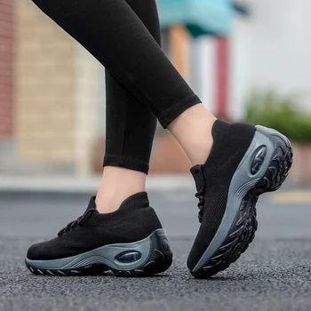 Amortizare Femei Șosete Adidași ochiurilor de Plasă Respirabil Galben Pantofi plat Creșterea Înălțime Pană Pantofi de Sport cu Talpă Platformă 42