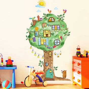 Animal mare, Copac, Parc de Mână-pictat de Culoare Autocolante de Perete pentru Camera Copiilor Decorative de Perete Decalcomanii de Dormitor Living Room Decor