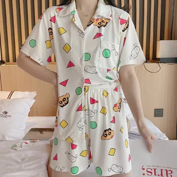 Anime Pijama Femei Kawaii Homewear Pastel Print Topuri Scurte Pantaloni Casual Pijamale Drăguț Tricouri De Vara Noi Pijama Student Desene Animate