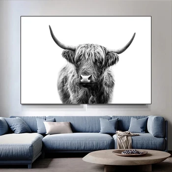 Arta Pictura Ulei Animale Salbatice Nordice Highland Vaca Panza Pictura Imprimare Postere si Printuri Acasă Decorare Camera de zi Pictura