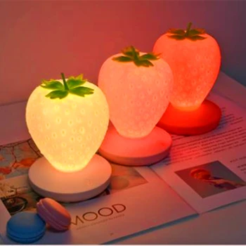 Atingeți Estompat LED Lumina de Noapte Silicon Capsuni Lumina de Noapte USB Lampă de Noptieră pentru Copii Cadou de Ziua Dormitor Lampă de Masă 2021
