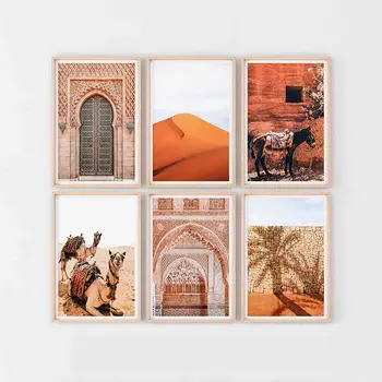 Auto-adeziv Panza Pictura Perete Autocolant Camila in Desert Postere Nordic Marocan Ușa Măgar Maroc Decorațiuni interioare Poze