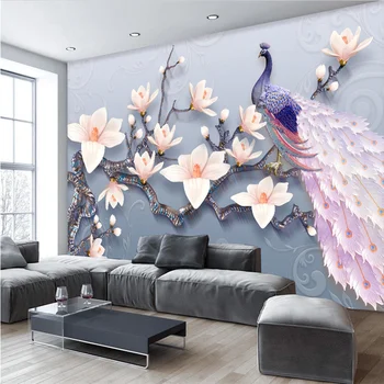 Beibehang Foto Personalizate gazete de Perete Home Decor dormitor Tapet 3D Living Flori păun fotografie pictura Murala de perete de hârtie pentru Pereți