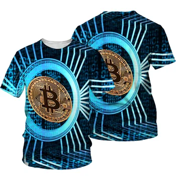Bitcoin 3D de Imprimare T-shirt pentru Bărbați 2021 Moda de Vara Noi O Gâtului Maneca Scurta Topuri Stil 3D de sex Masculin Haine Casual Amuzant T-shirt
