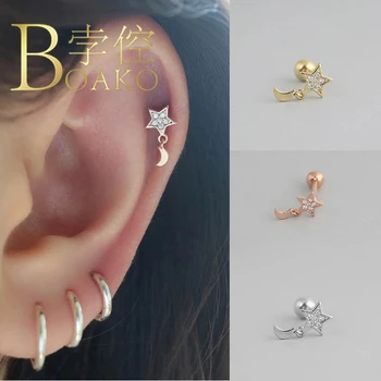 BOAKO Mini Star Singur Cercei Pentru Femei Piercing Argint 925 Cercei Stud Diamant de Lux, la Modă Pendientes #4.1