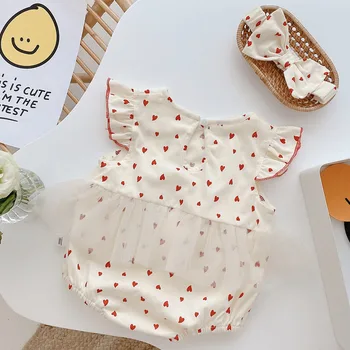 Body Pentru Bebeluși De Vară 2021 Zbor Maneca Forma De Inima De Imprimare Nou-Născuți Haine Fata Salopetă De Bumbac-O Singură Bucată Costume Cu Bandă De Susținere