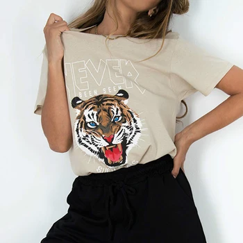 Boho Gri Închis Cap de Tigru Grafic Tricouri Femei din Bumbac cu Maneci Scurte O de Gât Tricou Tricouri Noi pentru Femei de Moda T-shirt Casual, Camasi