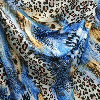 Bun Albastru/Galben Leopard De Imprimare Tesatura 4 Moduri De Întindere Tricotate Din Bumbac/Spandex Tesatura Diy Cusut Rochie Sexy De Dans Burtă Cheongsam